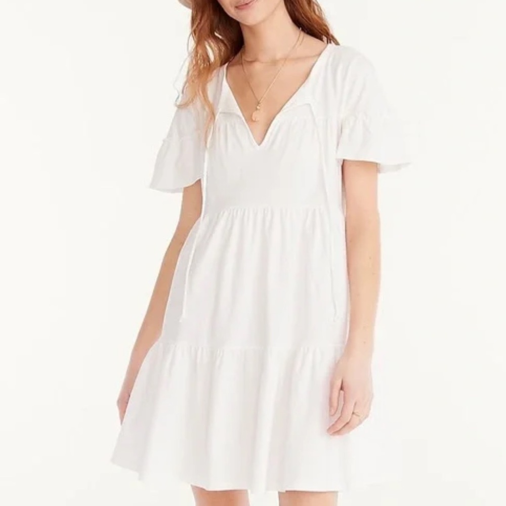 J. Crew Broken In Tiered White Jersey Mini Dress, XL